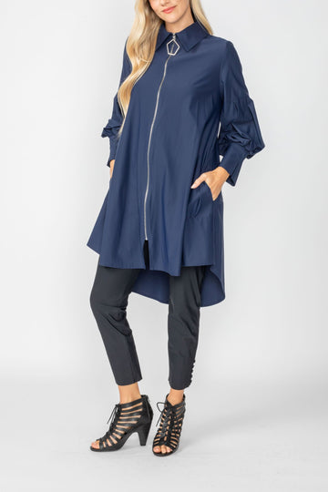 Navy Bell Sleeve & Back Yoke Eyelet Point Jacket